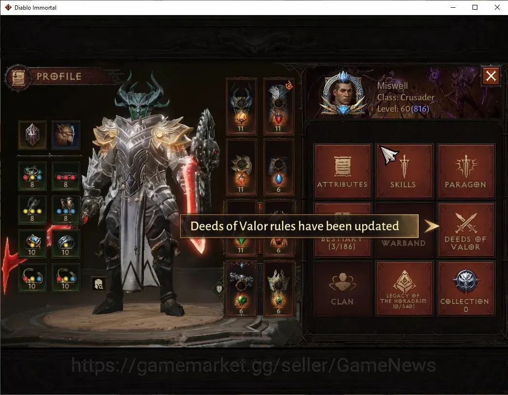 Diablo Immortal Accounts SA - Malah|CS ON|Lv60(816)|Crusader|CR 43k|Reso 42 image 3