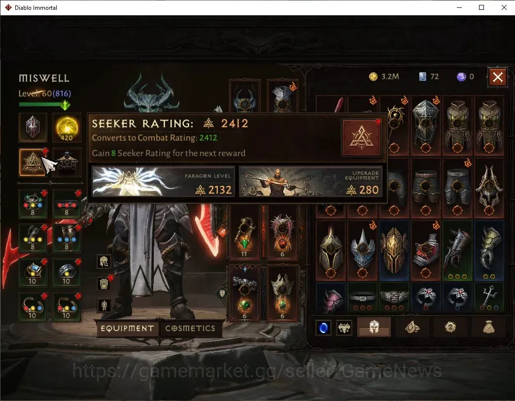 Diablo Immortal Accounts SA - Malah|CS ON|Lv60(816)|Crusader|CR 43k|Reso 42 image 5