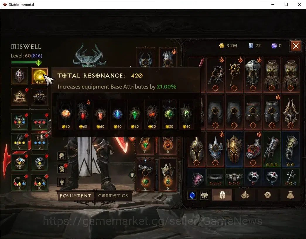 Diablo Immortal Accounts SA - Malah|CS ON|Lv60(816)|Crusader|CR 43k|Reso 42 image 6