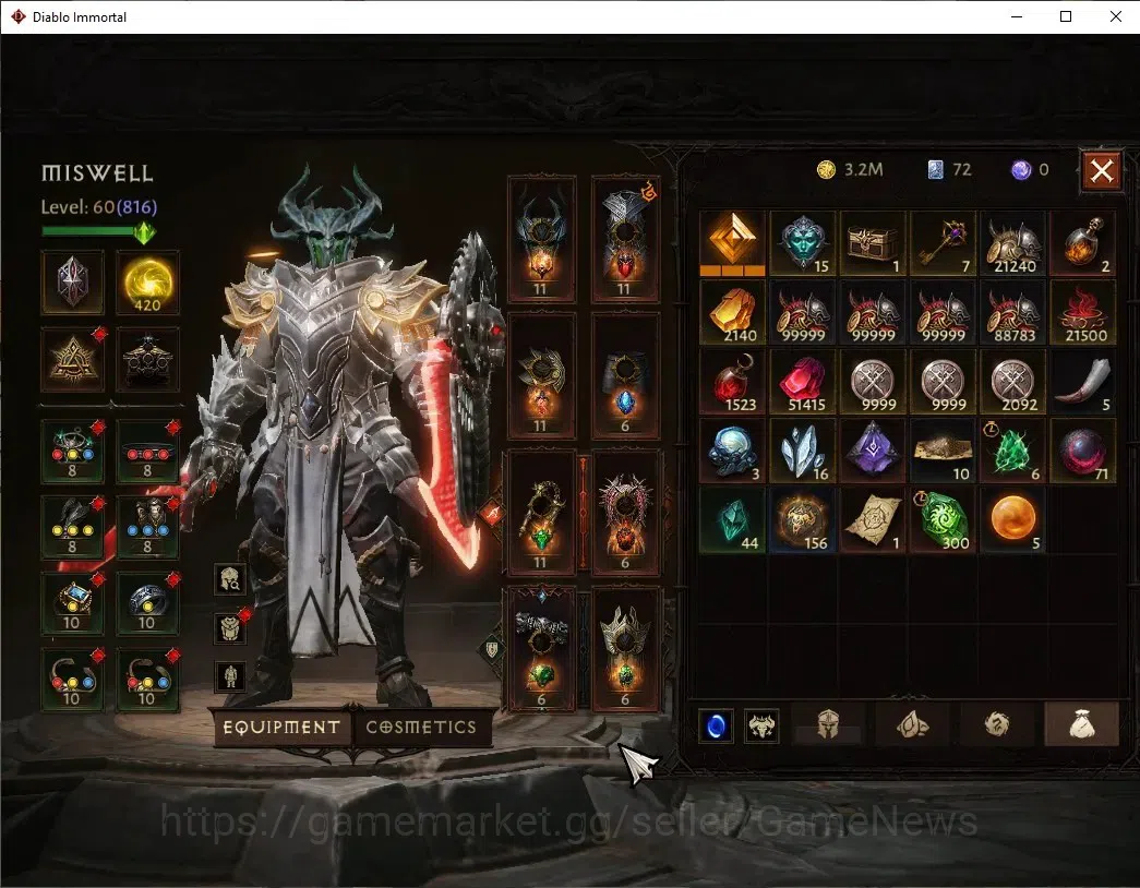 Diablo Immortal Accounts SA - Malah|CS ON|Lv60(816)|Crusader|CR 43k|Reso 42 image 9