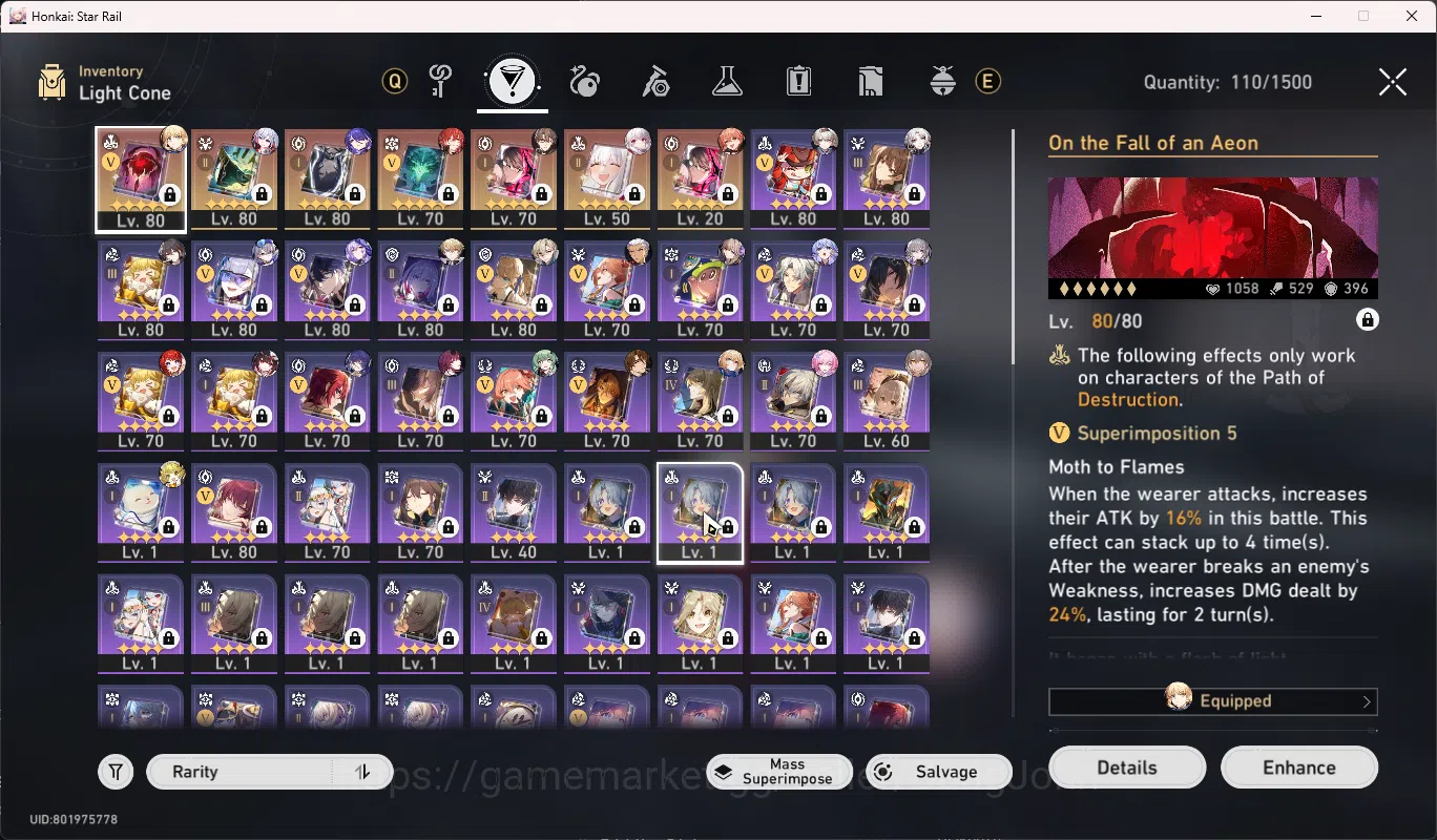 Honkai Star Rail Accounts Others ASIA | TL 70 | Limit 22 | Costume Ruan Mei | Acheron S1 | Cyerene | Tribbie | Saber | Robin 11