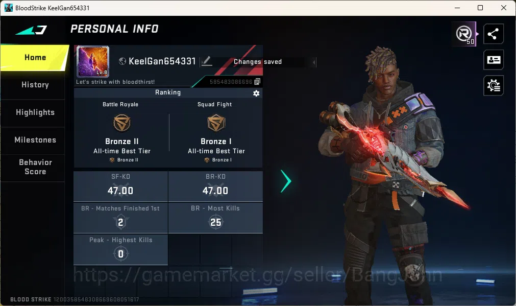 Blood Strike Accounts Others ASIA | 1 Eternal Gun: Spear-Relic Lv.1|1 Ultra Gun: AUG-Apocalypse|1 Epic Name Changing 1