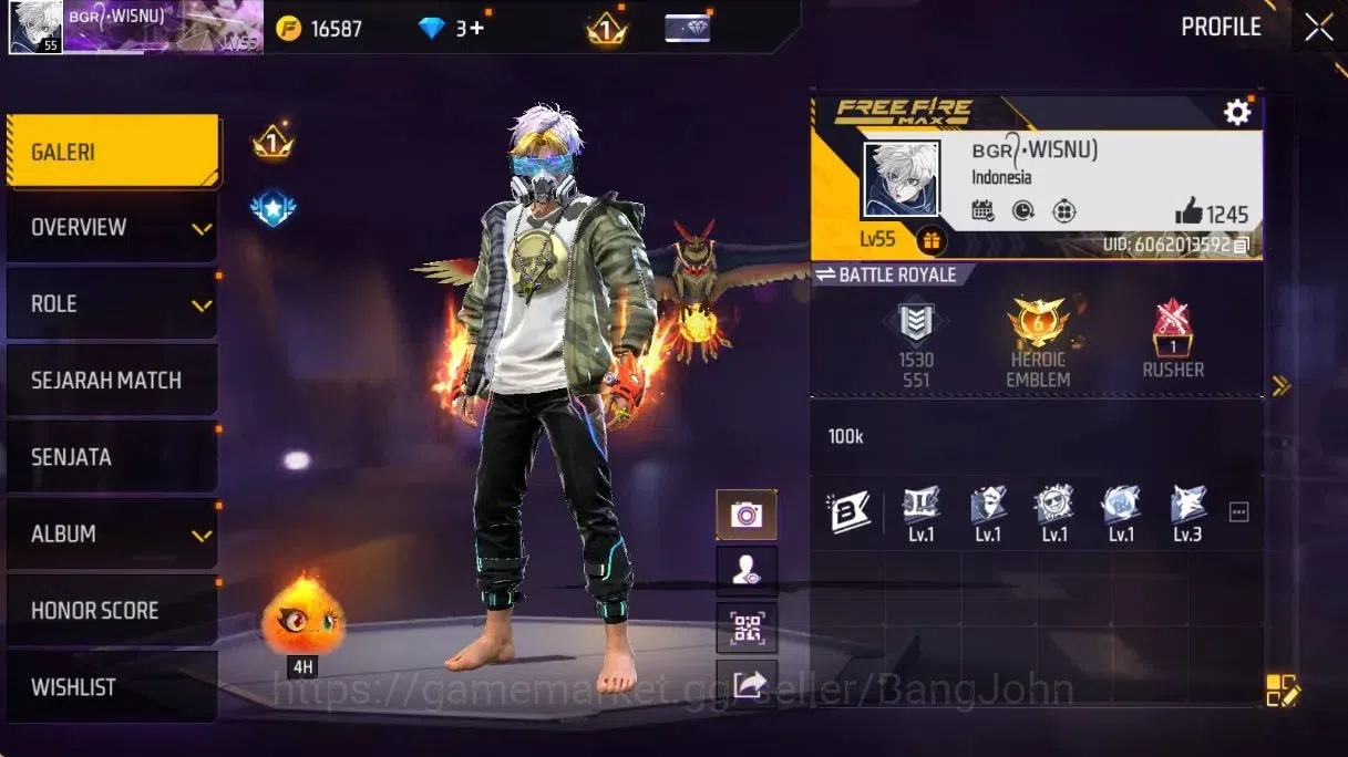 Free Fire Accounts Indonesia | Lv55 |Legend Scar GoldenStriker&Paradi image 2