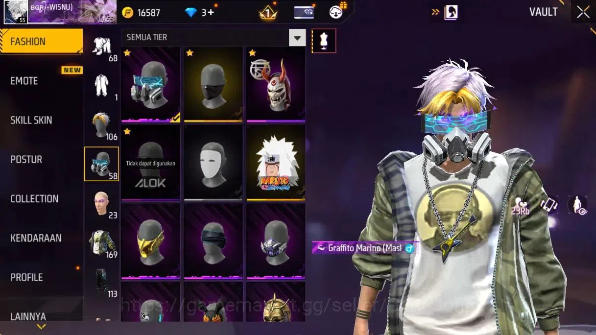 Free Fire Accounts Indonesia | Lv55 |Legend Scar GoldenStriker&Paradi image 9