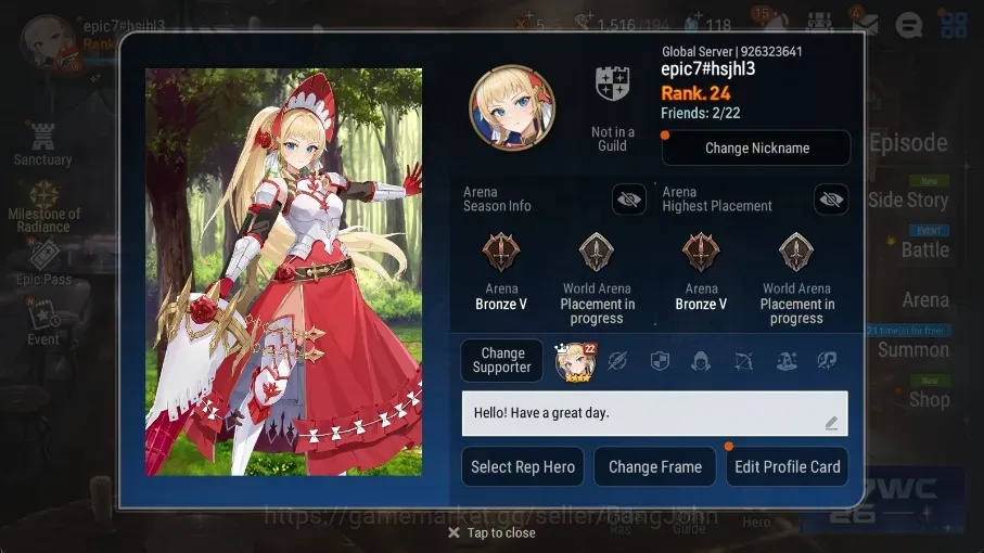 Epic Seven Accounts High-End Global Unverif |4 ML (Lisette,Harsetti,LW Peira,A Elena)|PoH ON|SS 118|Stigma 17.8K|Log 1