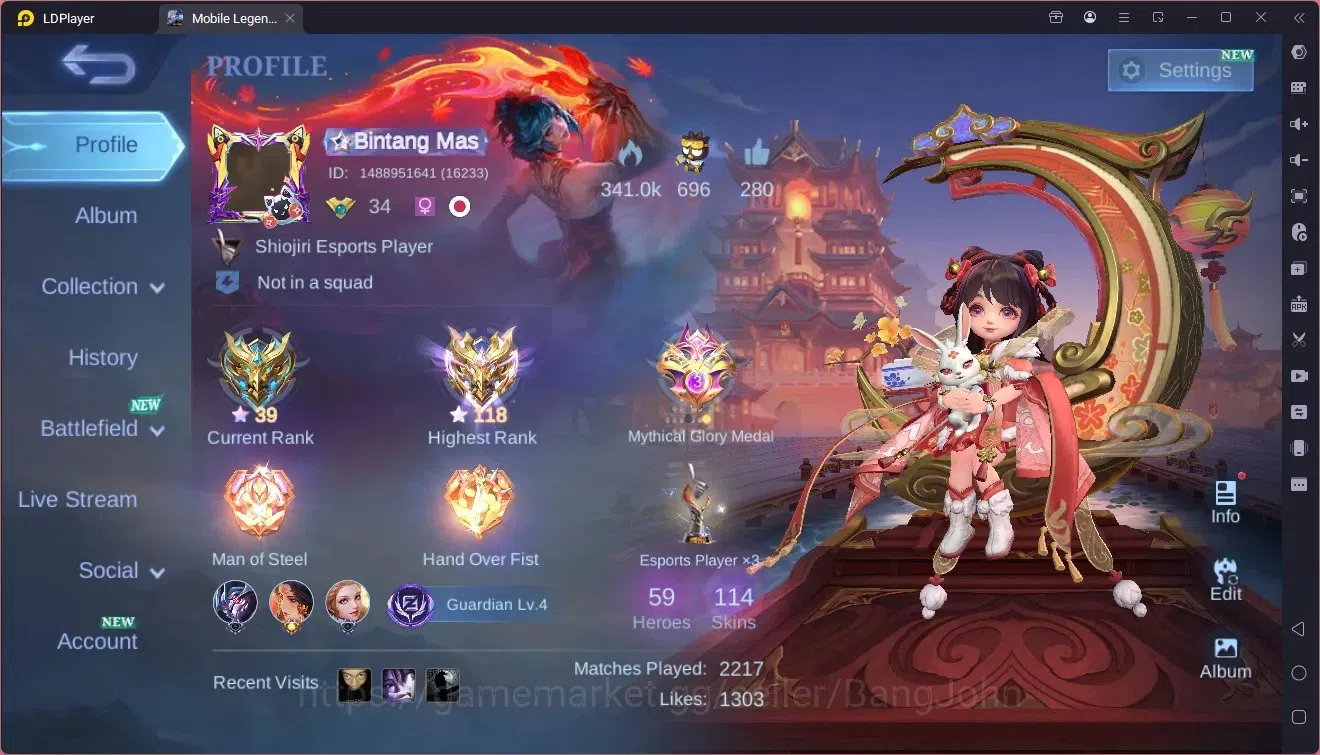 Mobile Legends: Bang Bang Accounts Collector Global |Hero 59|Skin 114|Expert|Sanrio Floryn|Spongebob Cyclops|Epic Valir|9th 1