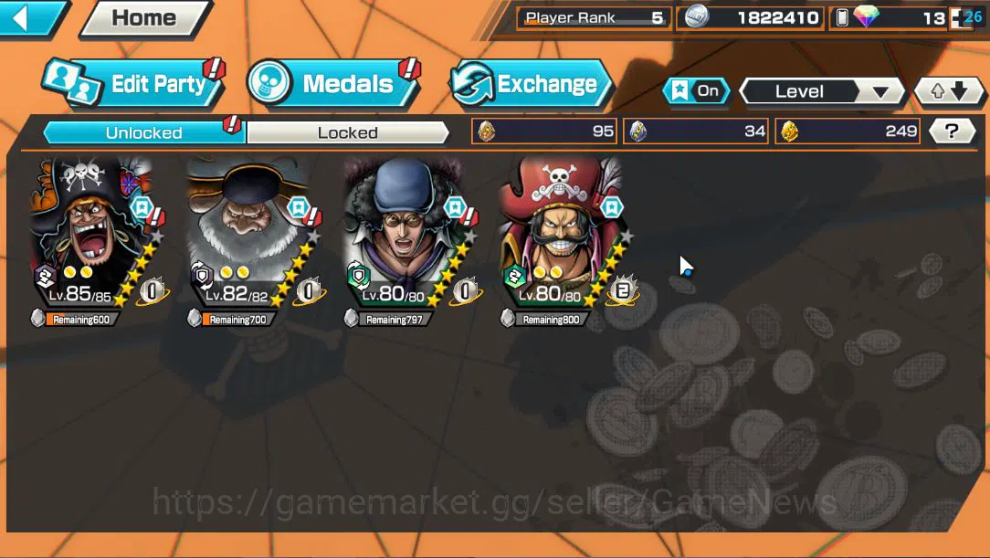 One Piece Bounty Rush Accounts Global|4 EX| T5E St.Jaygarcia Saturn,T4E Marshall  image 4
