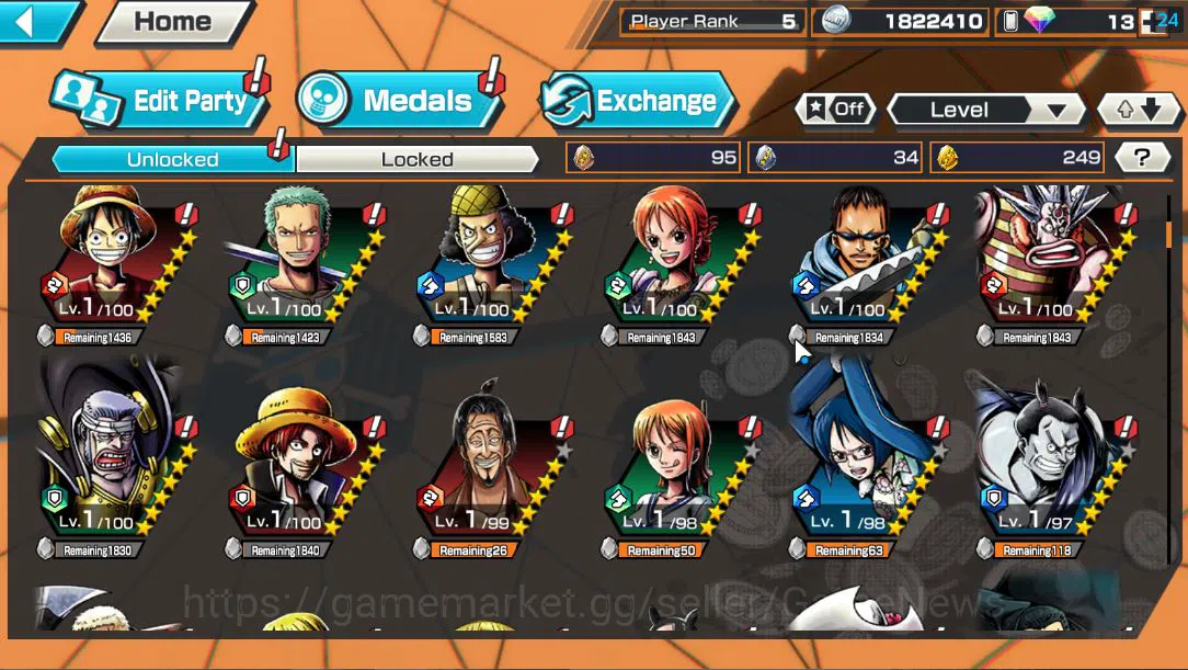 One Piece Bounty Rush Accounts Global|4 EX| T5E St.Jaygarcia Saturn,T4E Marshall  image 6
