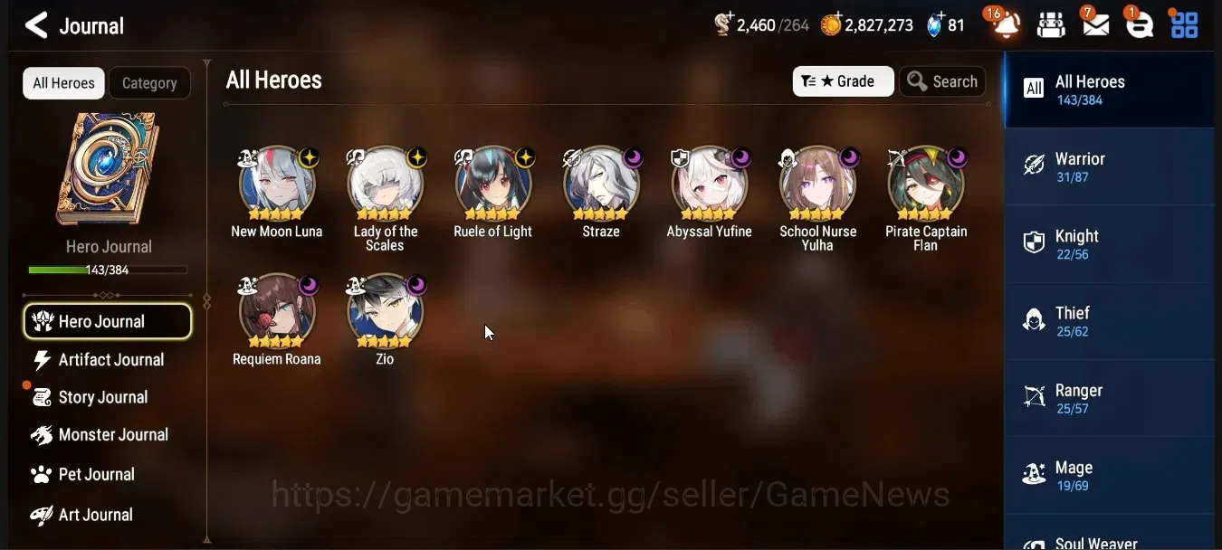Epic Seven Accounts High-End GLOBAL UnVerif|NewEra|9 ML (Lot Scales,Zio,SN Yulha,NM Luna,Ruele oL Etc) Argent WH,MG 1