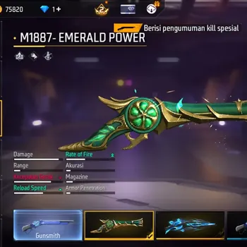 Free Fire Accounts Indonesia | 2 EVO (AK47 Lv.5, WOODPECKER Lv.2) | M1887- Emerald Power, Aqua Burst, Mamba Gnaw | 1 Bunny