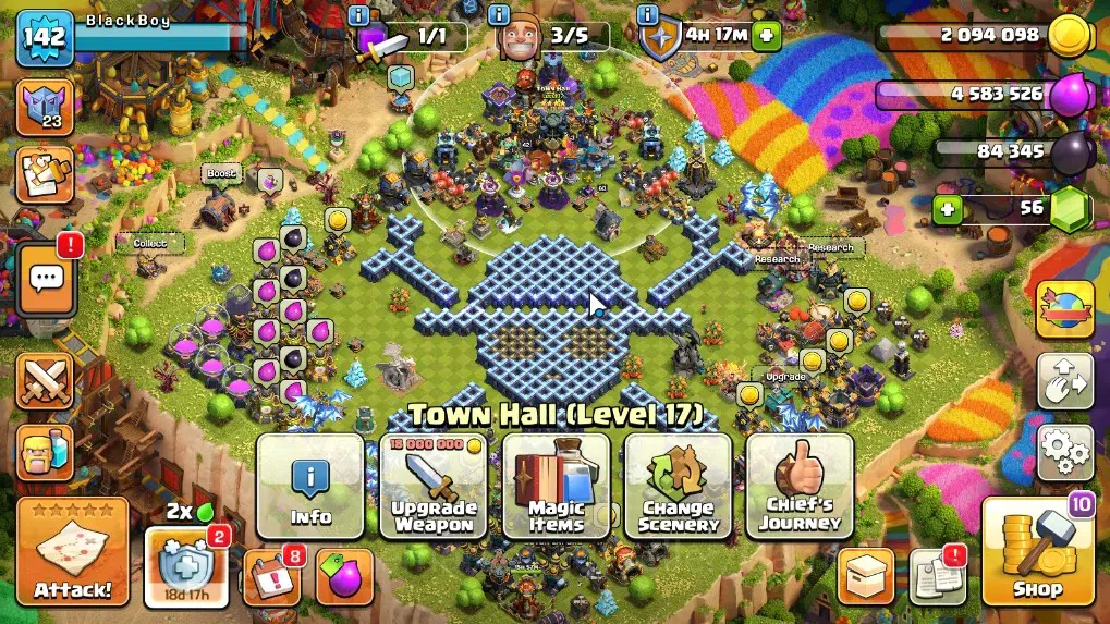 Clash of Clans Accounts High-End LV 142|TH 17-BH 6|HH 9|BK 53 AQ 68 GW 42 MP 45 RC 26 DD 3|2 LegendSkin BK,1 LegendSkin 1