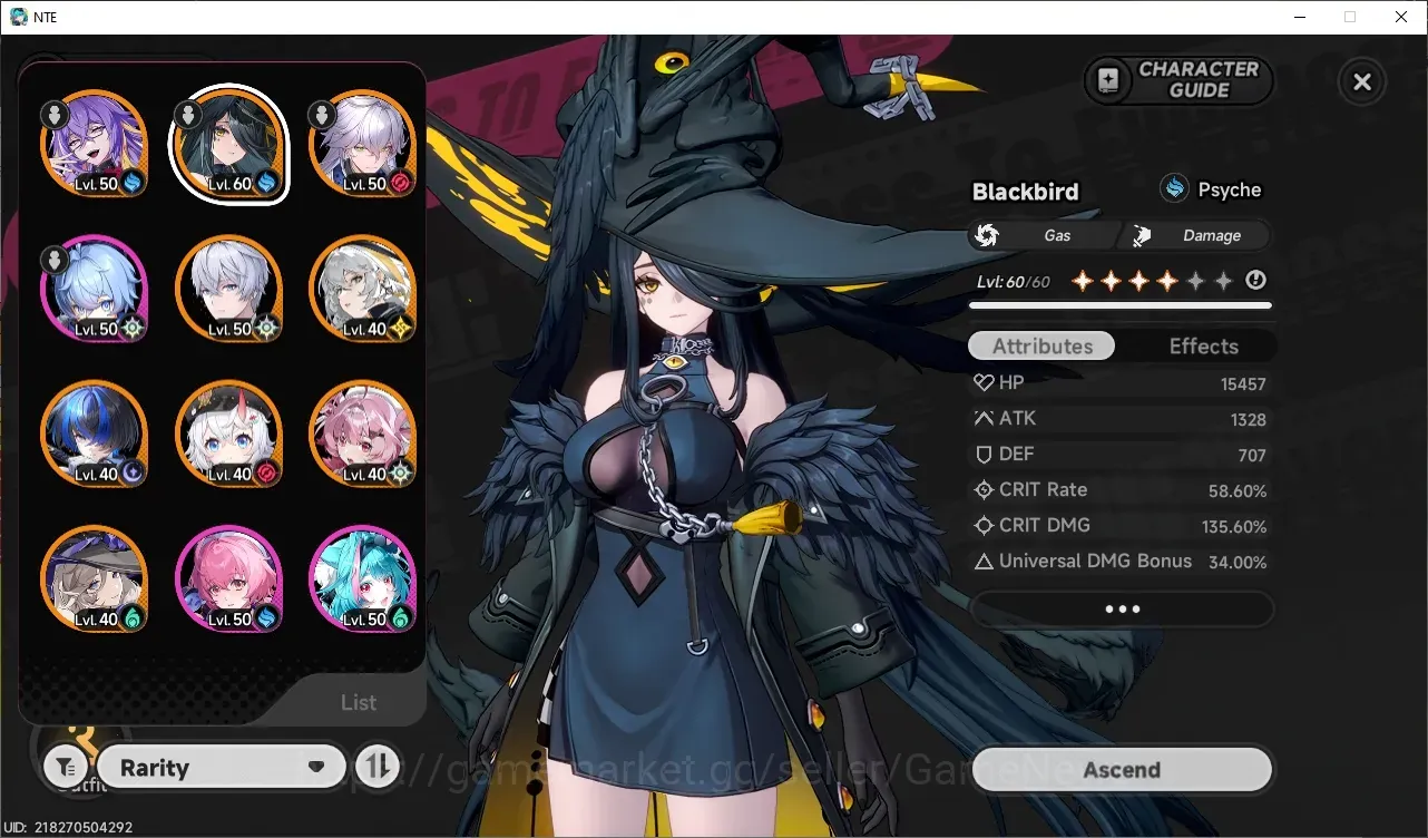Neverness to Everness Accounts Global NA|HL 41|TL 28|8 S-Class, 1Limited (BlackBird A3 +Outfit+Signature Arc) |1 Glider 1