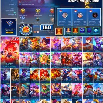 Mobile Legends: Bang Bang Accounts #4622 180 Skins | Fanny P.ACE Fanny (P.ACE) | Vale Gaara (NARUTO) | Natalia Warrioress
