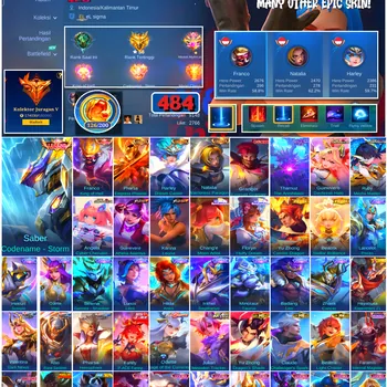 Mobile Legends: Bang Bang Accounts #4457 484 Skins | Franco King of Hell (LEGEND) | Saber Codename - Storm (LEGEND