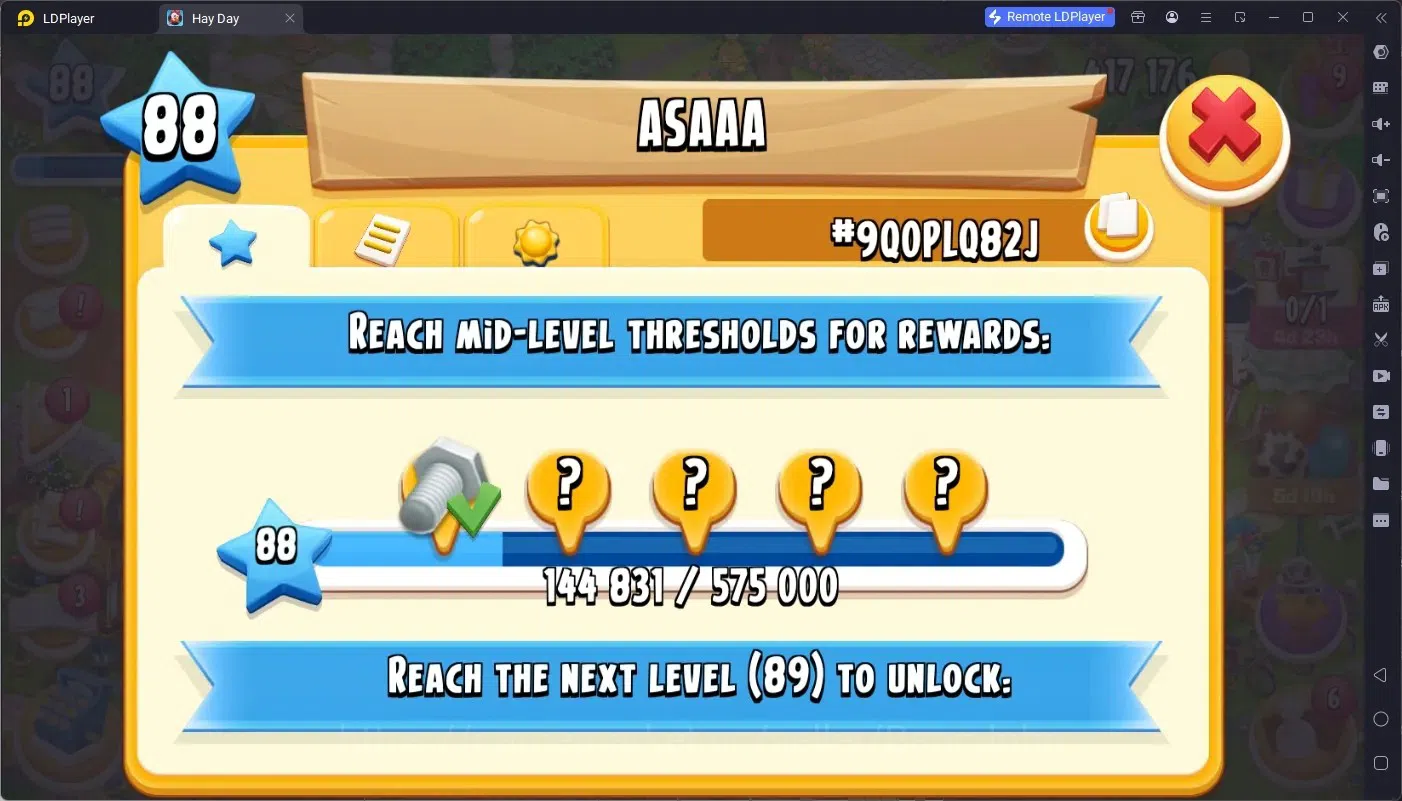 Hay Day Accounts Lvl 88|Silo Storage 1691/1850|Barn Storage 1833/2200|417k Coins|43Diamonds|PROTECT OFF|Log Supercel |RA075B 1