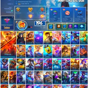 Mobile Legends: Bang Bang Accounts 🔥 #4077 🔥 💎 196 Skins 👑 Collector Pharsa Empress Phoenix ⚔️ Naruto Julian Itachi