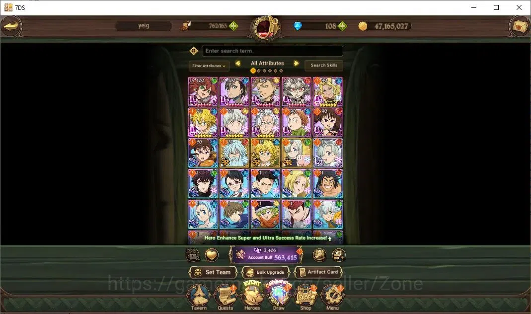 The Seven Deadly Sins: Grand Cross Accounts Endgame Global|463,415 Power |108 Diamonds|LR:Elizabet|Full Colab 1