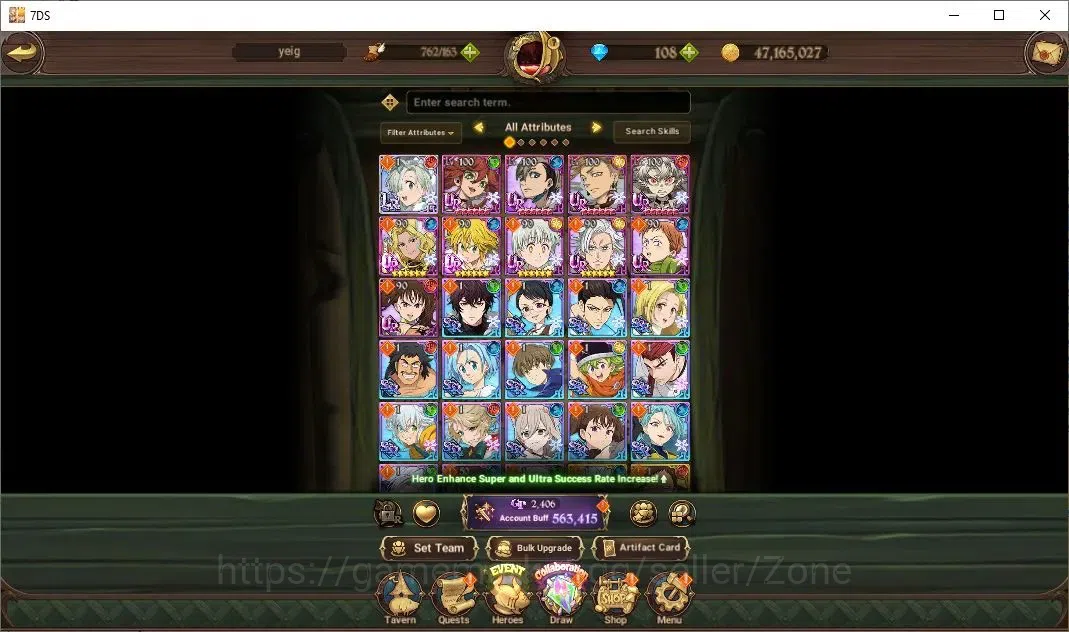 The Seven Deadly Sins: Grand Cross Accounts Endgame Global|463,415 Power |108 Diamonds|LR:Elizabet|Full Colab 2