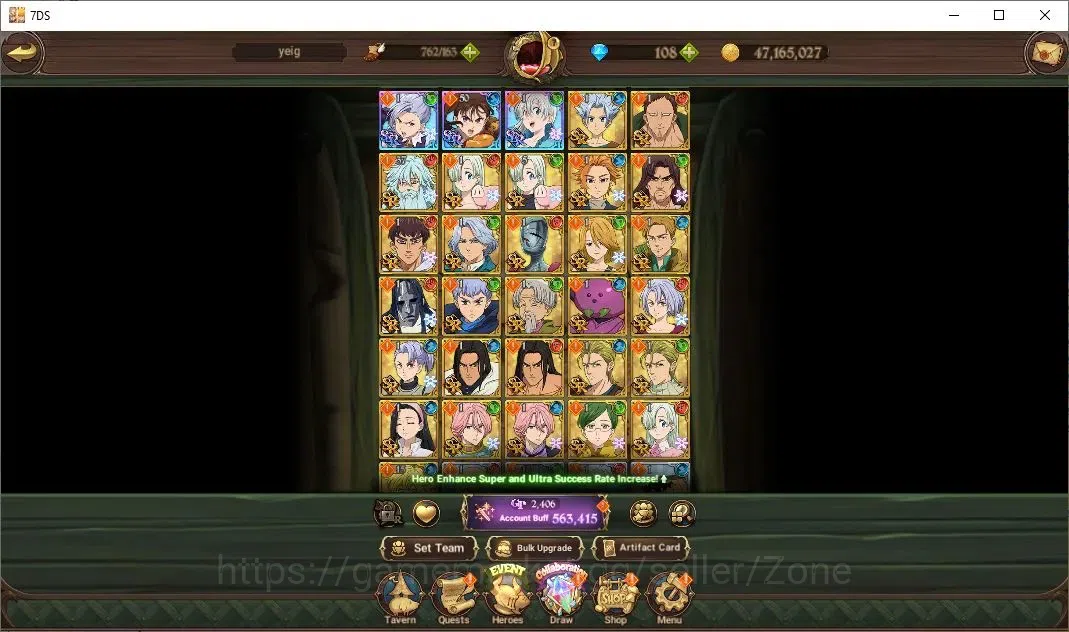 The Seven Deadly Sins: Grand Cross Accounts Endgame Global|463,415 Power |108 Diamonds|LR:Elizabet|Full Colab 3