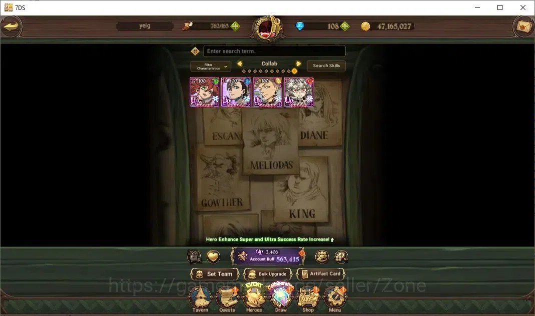 The Seven Deadly Sins: Grand Cross Accounts Endgame Global|463,415 Power |108 Diamonds|LR:Elizabet|Full Colab 6