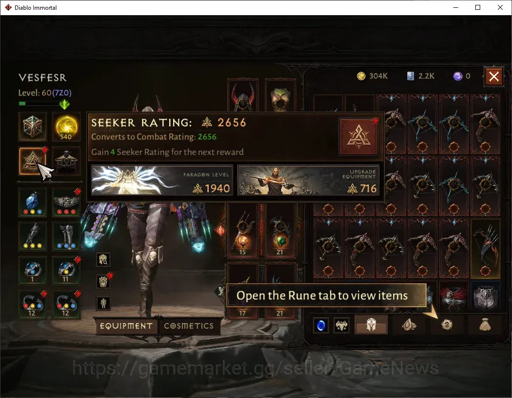 Diablo Immortal Accounts SA - Malah|CS ON|Lv60(720)|Demon Hunter|42k CR|Res image 5