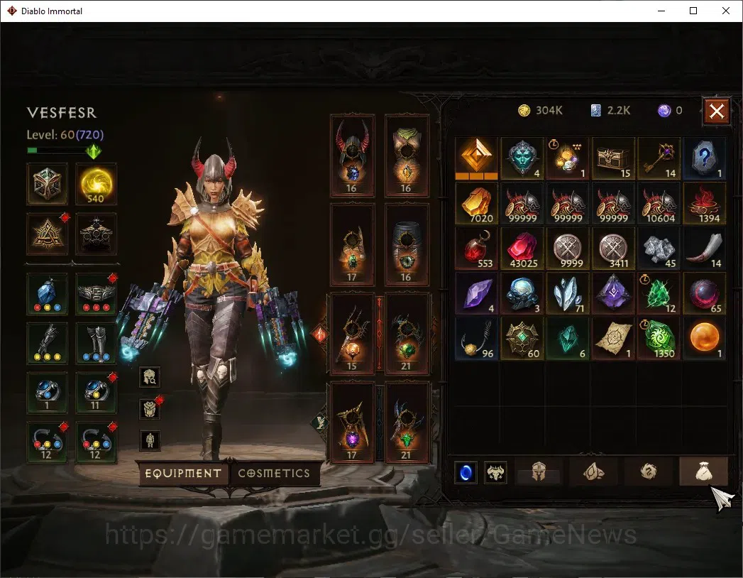 Diablo Immortal Accounts SA - Malah|CS ON|Lv60(720)|Demon Hunter|42k CR|Res image 7