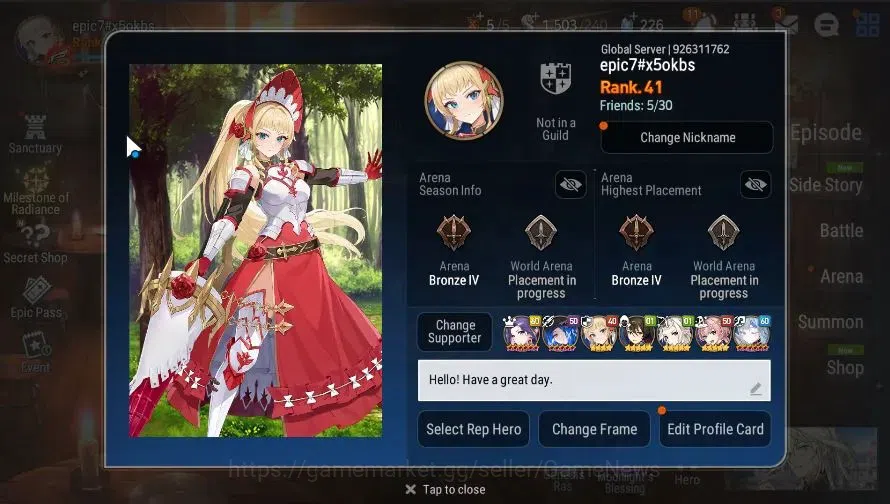 Epic Seven Accounts GLOBAL|UnVerif|5 ML(BArunka,CPavel,LW Peira,DLilib image 2