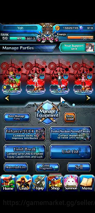 Grand Summoners Accounts Mid-Game Global|Rank 56|10 Ascend|WH 4
