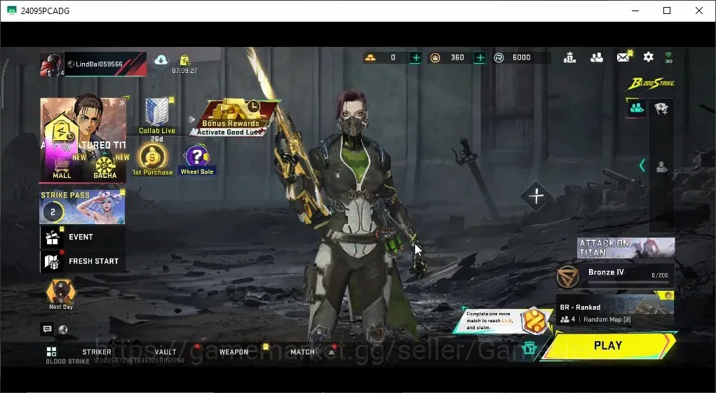 Blood Strike Accounts Starter ASIA|Starter|Eternal AUG|4 Legendary (M4A1,Vector,Emote,Skydive) |1 Collab Loot Crate |Log 1