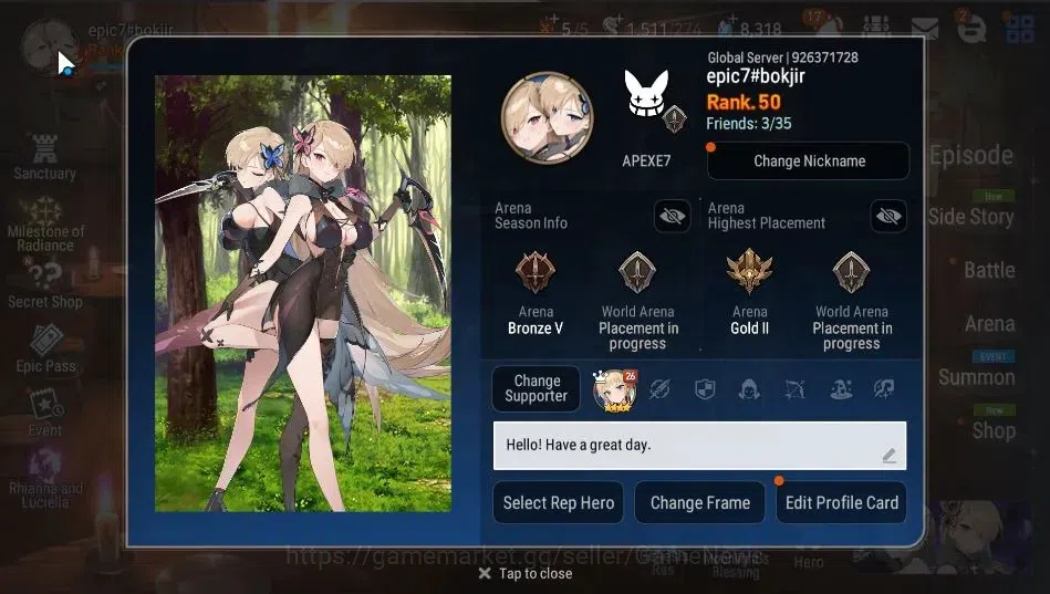 Epic Seven Accounts GLOBAL|UnVerif|4 ML|(Rhiana&Luciel,Zio,SP Politis, image 2
