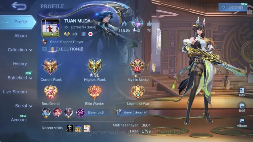 Mobile Legends: Bang Bang Accounts Others Global|Skin 156|Expert|V.E.N.O.M Hanabi+Dyrroth,DargonT Masha,Gaara 1