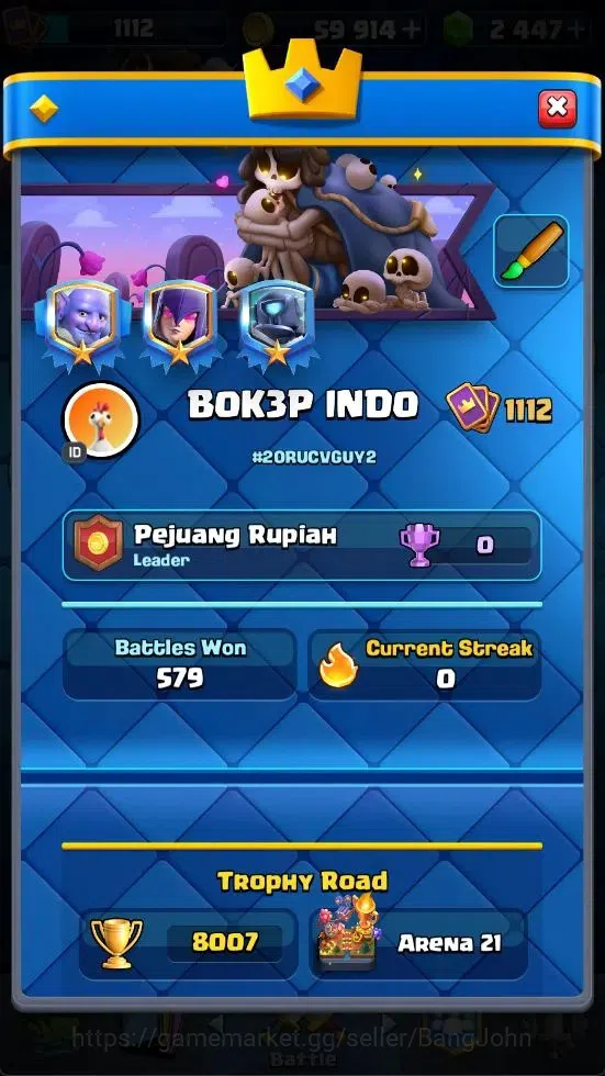 Clash Royale Accounts Mobile|CL 1112|KTL 12|Trophy 8007|Card 117|4 Campi image 2