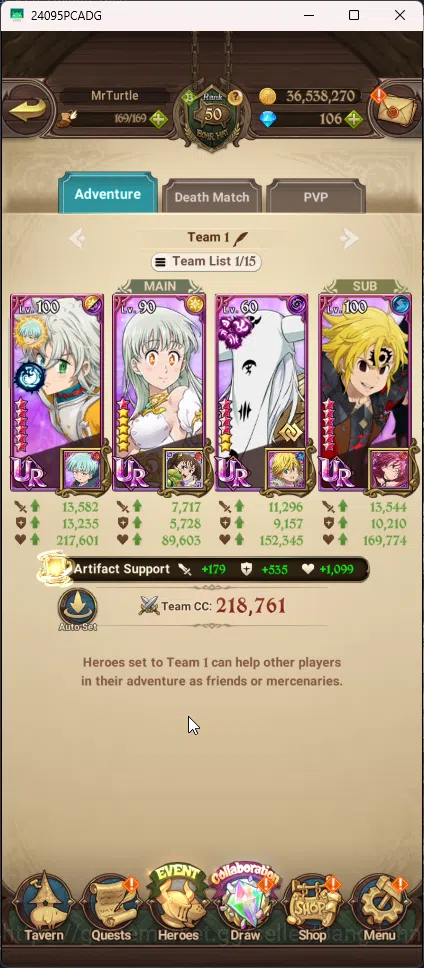 The Seven Deadly Sins: Grand Cross Accounts Others Asia | 1,701M CC | 1 LR Dianne | 6 Ur Tristan , Mael , Lancelot , Sabunak 15