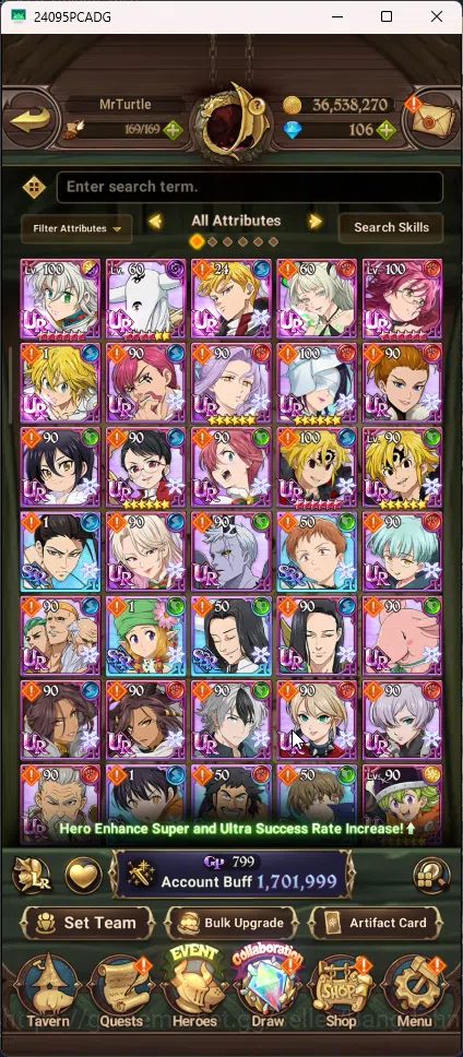 The Seven Deadly Sins: Grand Cross Accounts Others Asia | 1,701M CC | 1 LR Dianne | 6 Ur Tristan , Mael , Lancelot , Sabunak 2