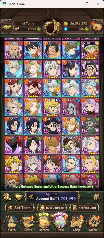 The Seven Deadly Sins: Grand Cross Accounts Others Asia | 1,701M CC | 1 LR Dianne | 6 Ur Tristan , Mael , Lancelot , Sabunak 3