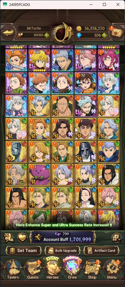 The Seven Deadly Sins: Grand Cross Accounts Others Asia | 1,701M CC | 1 LR Dianne | 6 Ur Tristan , Mael , Lancelot , Sabunak 4