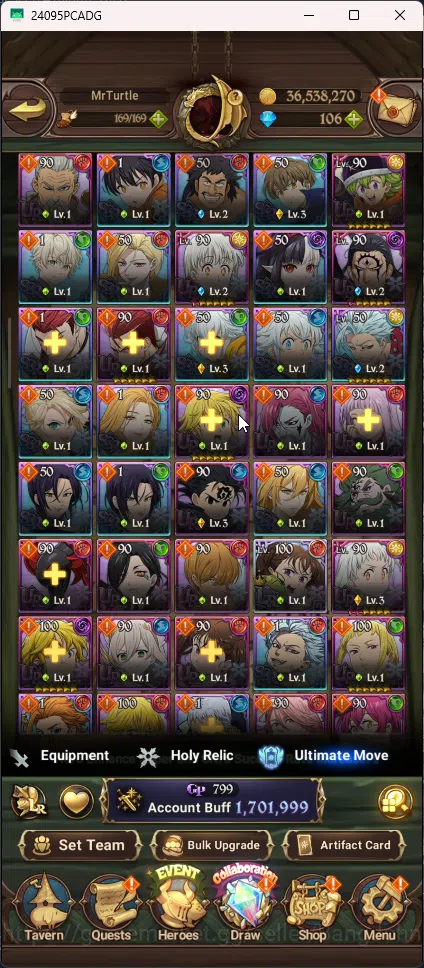 The Seven Deadly Sins: Grand Cross Accounts Others Asia | 1,701M CC | 1 LR Dianne | 6 Ur Tristan , Mael , Lancelot , Sabunak 6