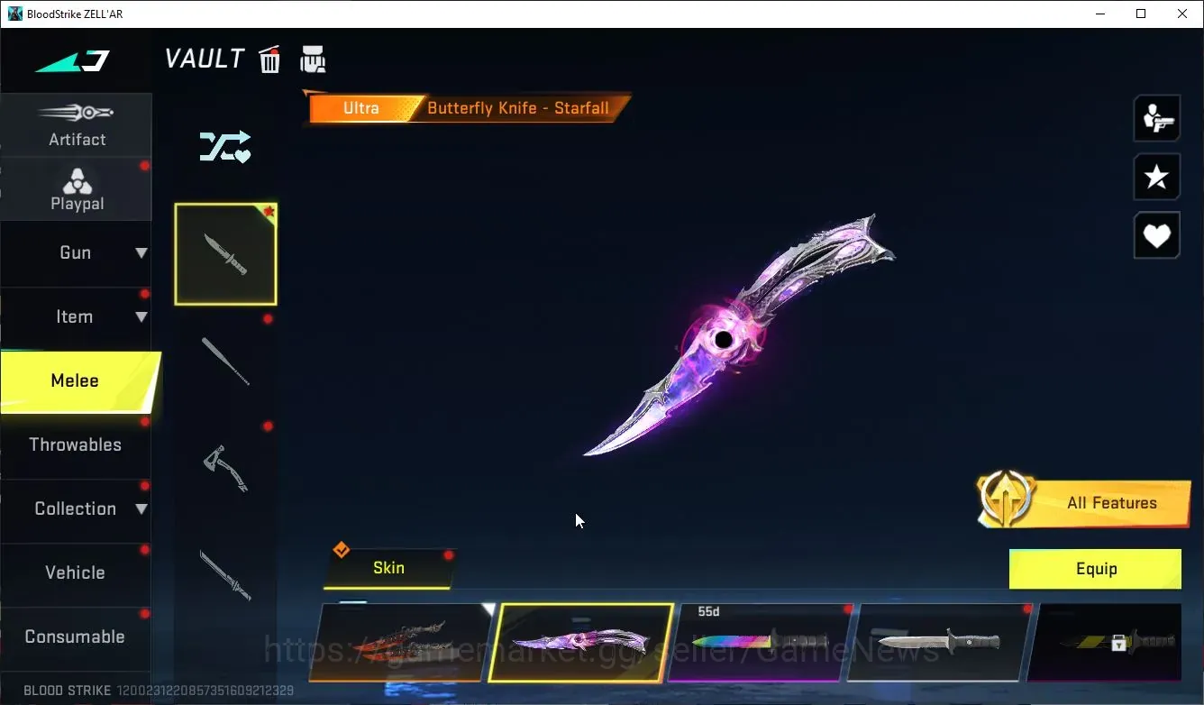 Blood Strike Accounts Collab Skin Asia|Melee ButterFly-Starfall,DualBlades|Collab LS Mr Iguana,OPM SKS Mumen Rider|7 1