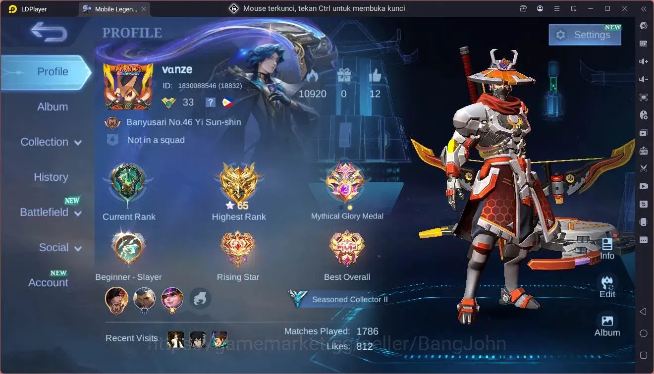 Mobile Legends: Bang Bang Accounts Global|Hero 66|Skin 88|Seasoned|CC YSS|Champion Jo image 1