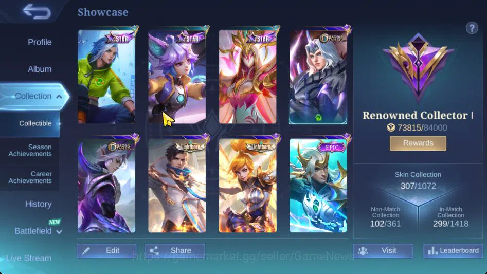 Mobile Legends: Bang Bang Accounts Collector Hero 131|Skin 307|High Immo 100|Star Haya,LBox[Kagura,Kimmy],STUN Chou,5 3