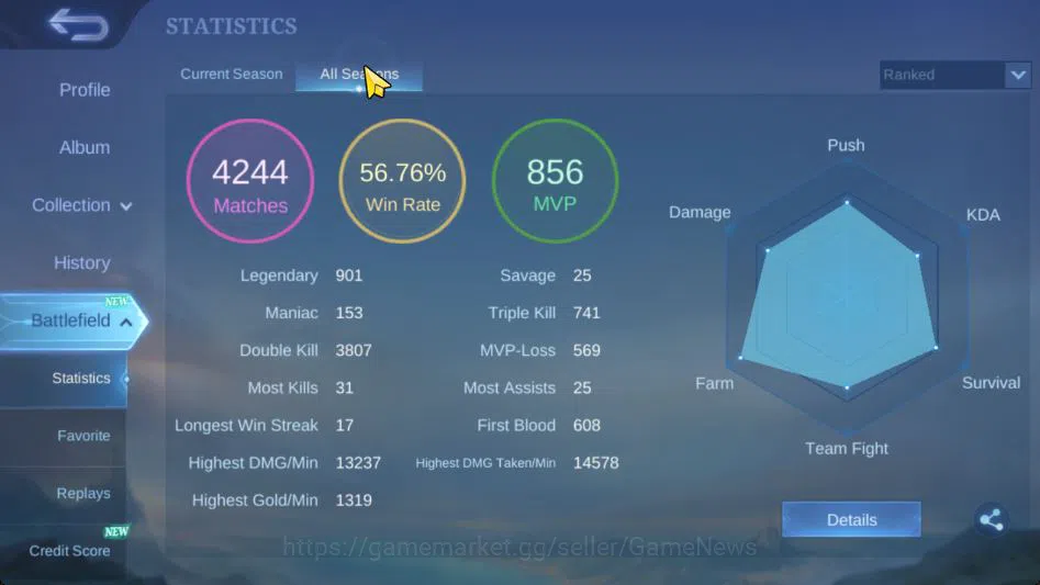 Mobile Legends: Bang Bang Accounts Collector Hero 131|Skin 307|High Immo 100|Star Haya,LBox[Kagura,Kimmy],STUN Chou,5 4