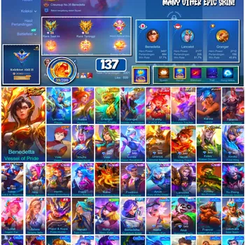 Mobile Legends: Bang Bang Accounts #4218 137 Skins Benedetta Vessel of Pride Lancelot Granger