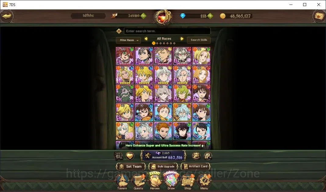 The Seven Deadly Sins: Grand Cross Accounts Others Global|682,516 Power |118 Diamonds|UR: Meliodas, Escanor, Elizabeth|Full 2