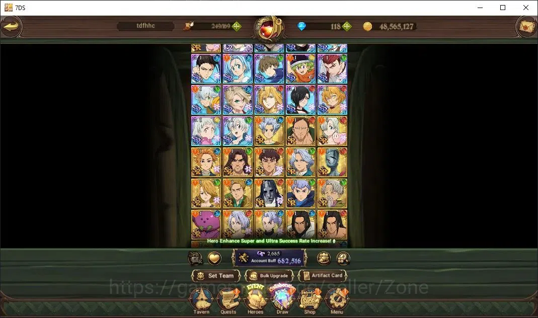 The Seven Deadly Sins: Grand Cross Accounts Others Global|682,516 Power |118 Diamonds|UR: Meliodas, Escanor, Elizabeth|Full 3