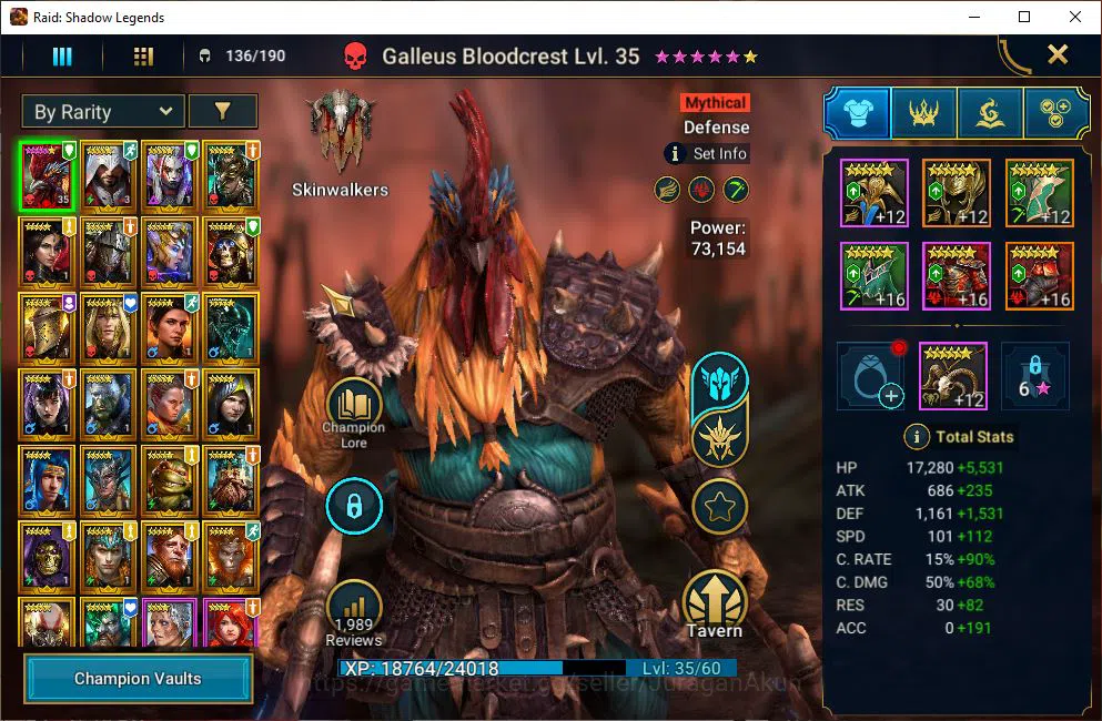 Raid: Shadow Legends Accounts Mid-Game Lv 19 723K Power|1 Mythical(Galleus Bloodcrest)|25 3