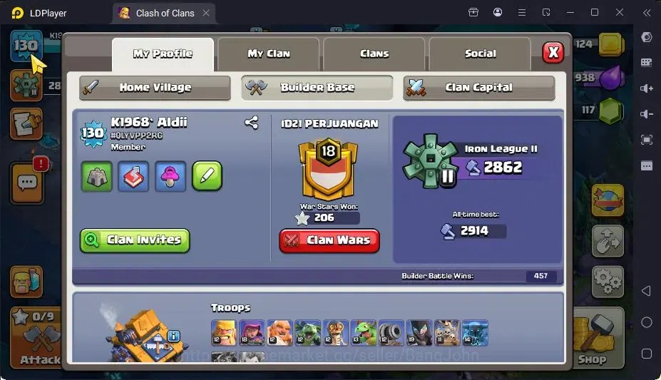 Clash of Clans Accounts High-End Global |TH 14-BH 7|LVL130|BK61,AQ66,MP18,GW46,RC28|BM17,BC15|3 Legend skin & 3 Gold|Gem 18