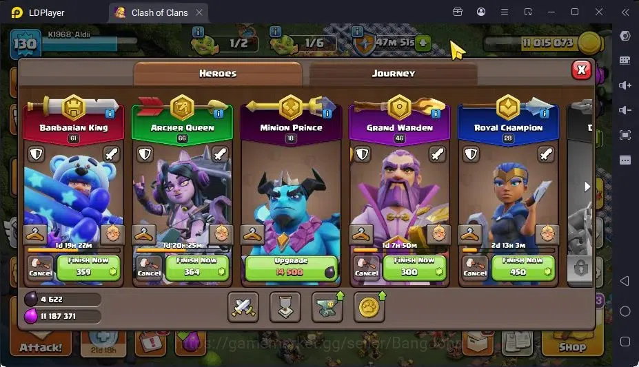 Clash of Clans Accounts High-End Global |TH 14-BH 7|LVL130|BK61,AQ66,MP18,GW46,RC28|BM17,BC15|3 Legend skin & 3 Gold|Gem 8