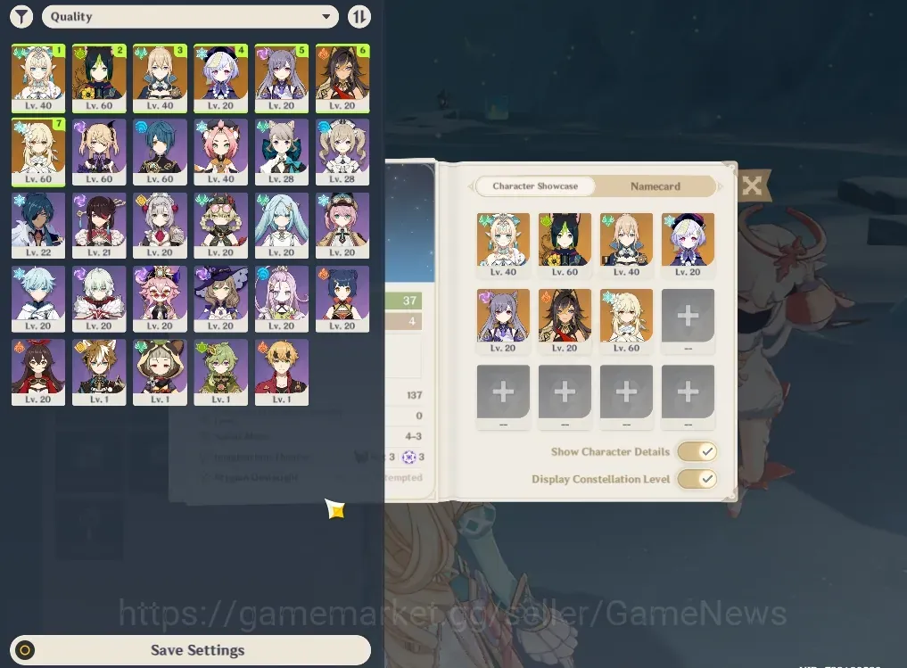 Genshin Impact Accounts Starter EU|AR 37|1 Limited (Vesna) + 5 Standard (Tighnari,Qiqi,Keqing,Jean,Dehya)|Female MC|Take 1