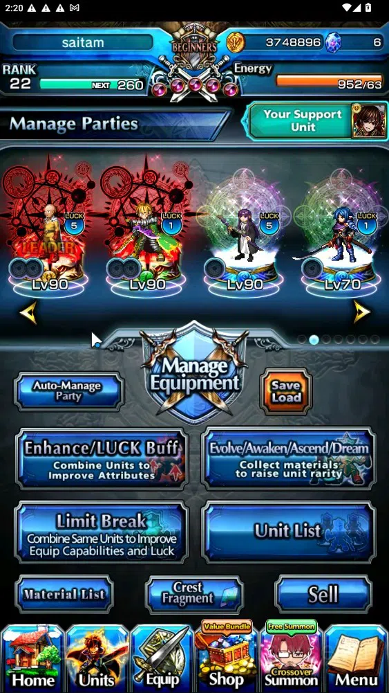 Grand Summoners Accounts End-Game Global|Rank 22| 3 Ascend + 1 TW | Fern + TW, Saitama, 2x War Hero Fen, |Lpot 139 + 13 2