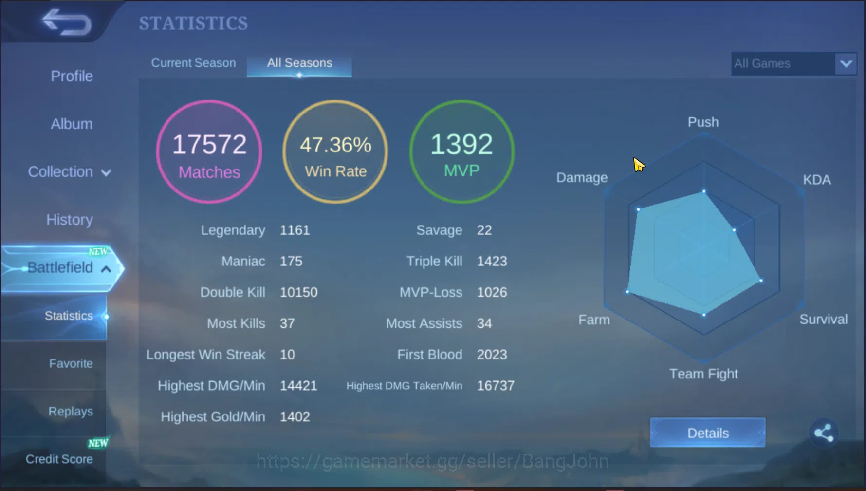 Mobile Legends: Bang Bang Accounts Others Hero 127 | Skin 232 | Emblem All Max | Level Akun 134 | Zodiac Irithel | Zodiac 2